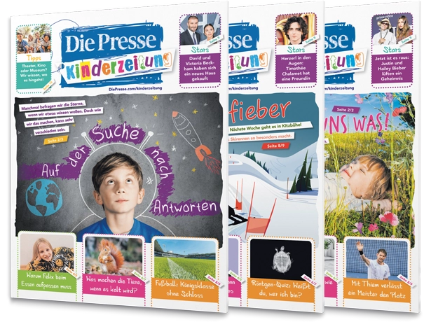 Drei Ausgaben von „Die Presse Kinderzeitung“